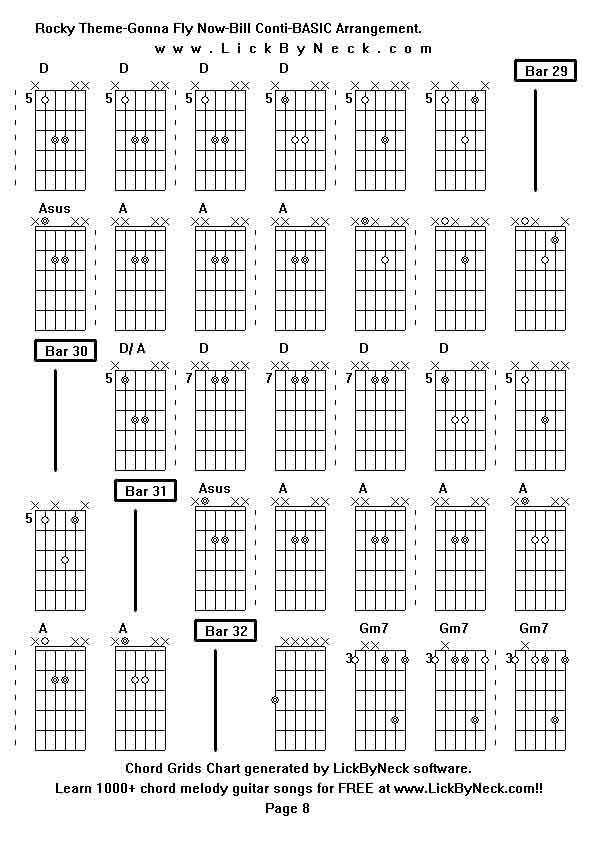 Chord Grids Chart of chord melody fingerstyle guitar song-Rocky Theme-Gonna Fly Now-Bill Conti-BASIC Arrangement,generated by LickByNeck software.